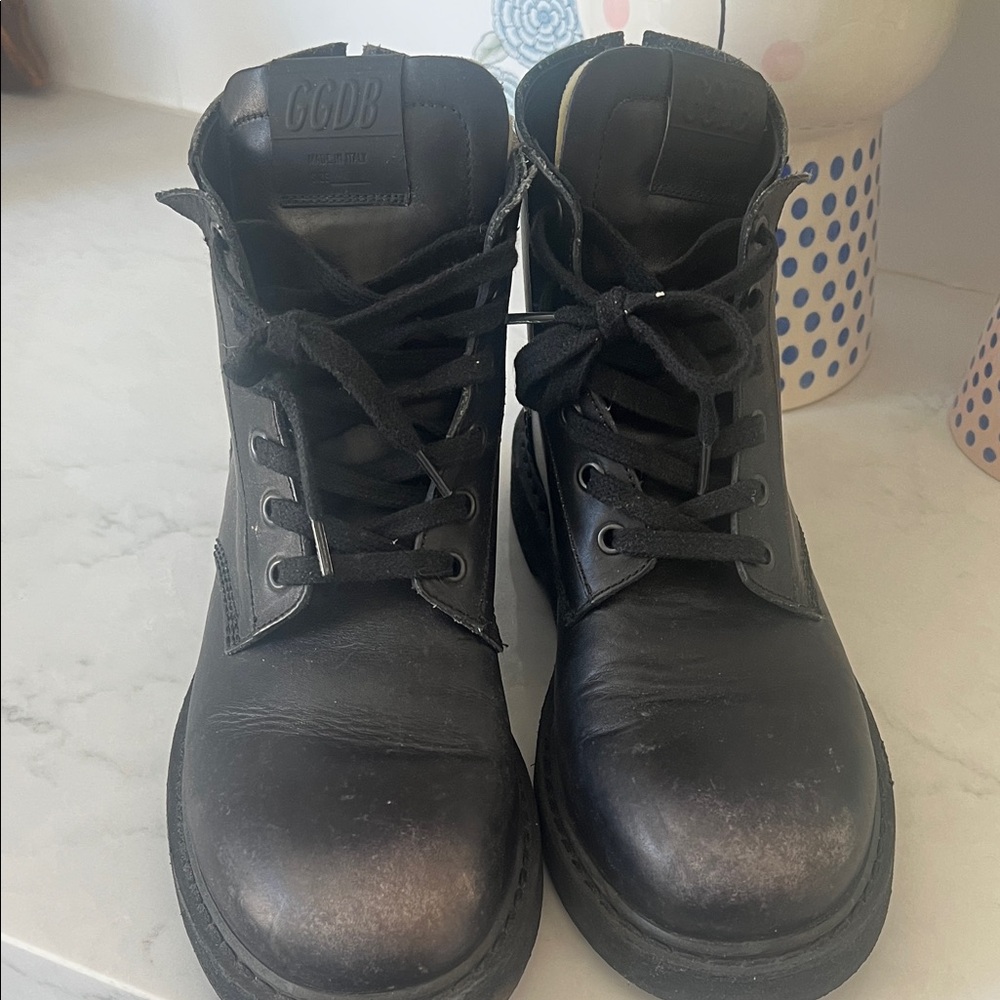 Golden Goose Black Leather Combat Boots - Picture 2 of 6